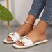 Women's Shoes Women's New Fashion Slippers Classic Temperament With Solid Color Metal Decoration Square Head Flat Sandals_voghion.com