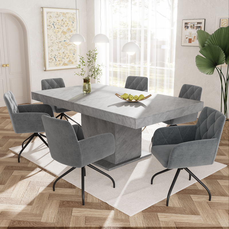6er Set Drehbare Esszimmerstühle Mit Rautenmuster, Samt Anthrazit_voghion.com