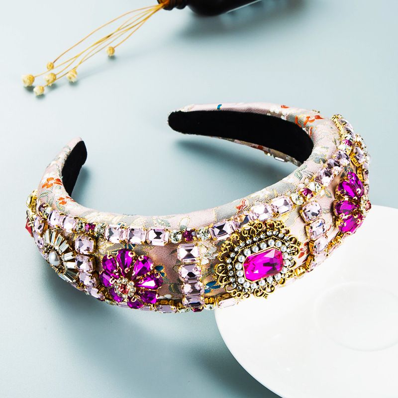Bandeau Pdmcms Style baroque européen et américain Style cour industrie lourde Cerceau de foret complet Broderie éponge épaissie Accessoire pour cheveux à bord large_voghion.com