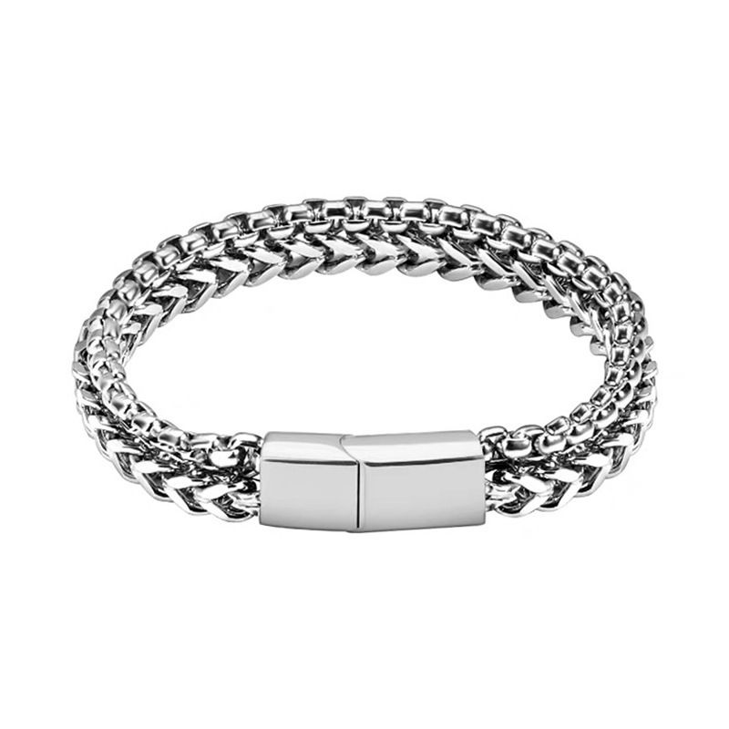 Catene anteriori e posteriori quadrate intrecciate in titanio, accessori alla moda con fibbia magnetica, bracciali in acciaio inossidabile,_voghion.com