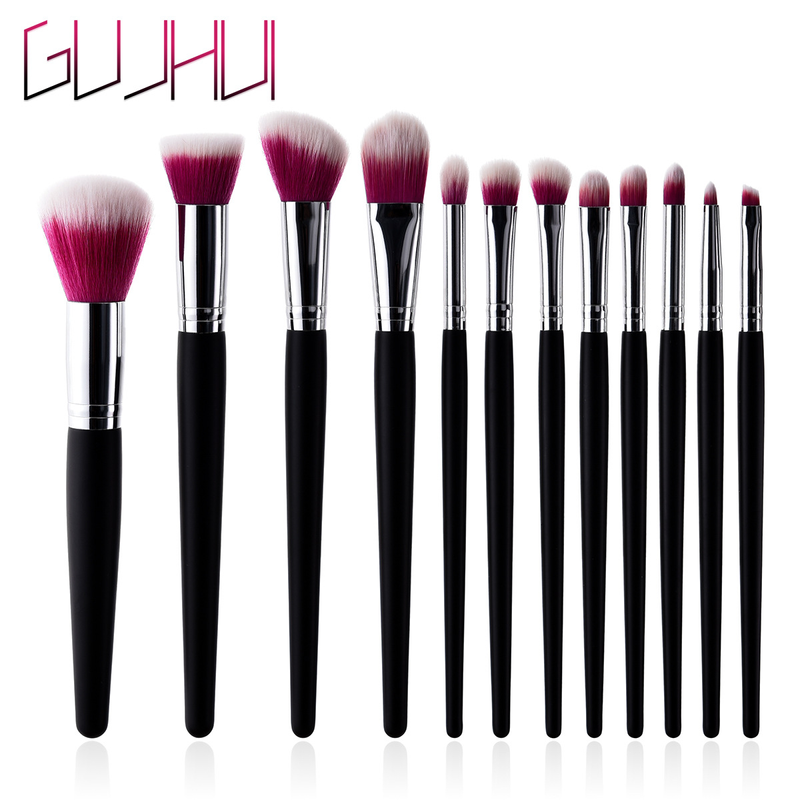 12 pezzi pennelli per il trucco, strumenti di bellezza, set in legno nero, pennello per cipria, pennello per fondotinta, trucco GUJIHUI_voghion.com