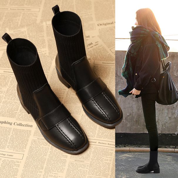 Stivaletti corti 2020 autunno inverno nuovo articolo, tacco spesso, gambe sottili, stivali da donna con intersuola elastica, punta quadrata, casual e_voghion.com