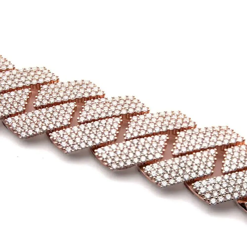 Catena cubana con diamanti taglio baguette in argento sterling di alta qualità per uomo e donna._voghion.com