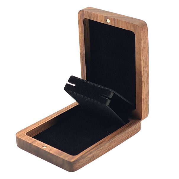 Scatola per imballaggio di gioielli, orecchini e collane in legno massello di noce nero, espositore per marchio con incisione_voghion.com
