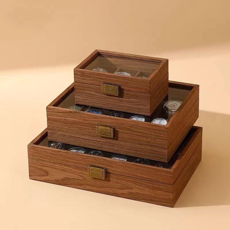 walnut wood grain watch storage box multi-bit watch collection box display transparent display box watch display box_voghion.com