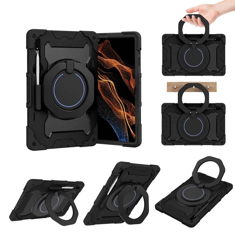 Armor B Style Case For Samsung Galaxy Tab S8 Ultra Pen Slot ShockProof Silicone PC Hand Ring Stand Cover Skin_voghion.com