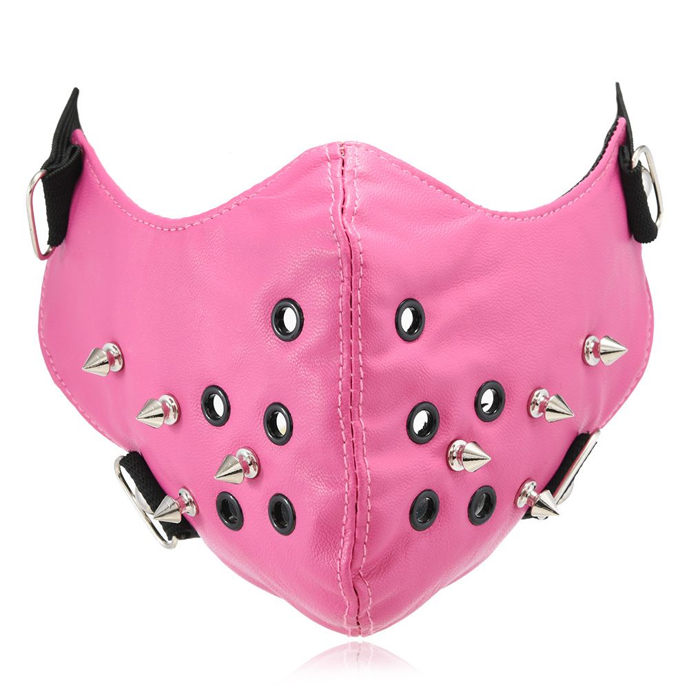 New Trendy Accessories Creative Halloween Personalized Face Shield Pink Shiny Rivet Mask_voghion.com
