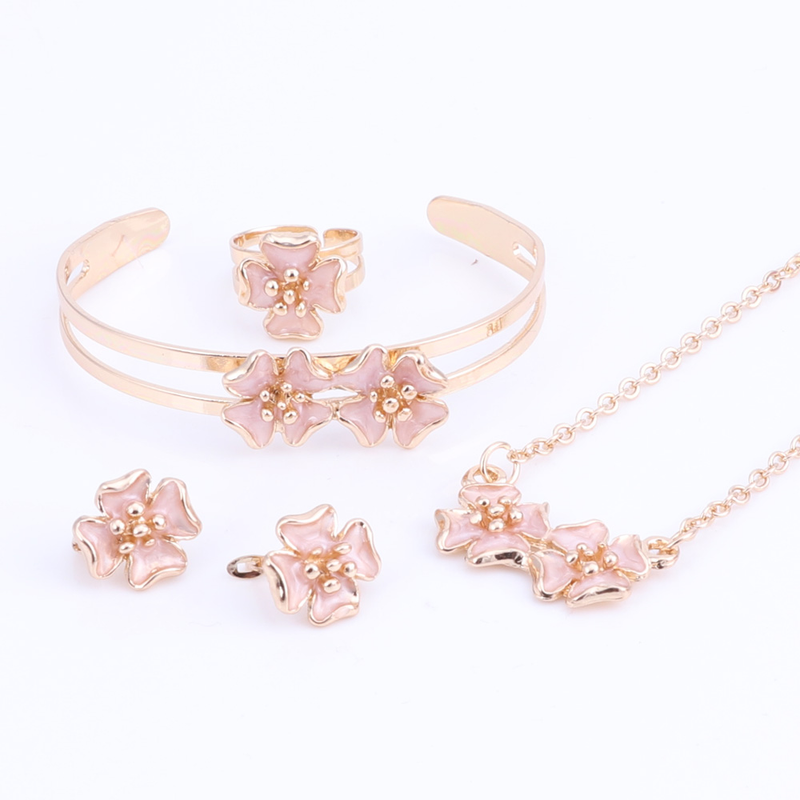 Joyería de moda para niñas, collar con flores encantadoras para niños, brazalete, pendiente, anillo, conjunto de joyería para disfraz de bebé, 5 colores_voghion.com