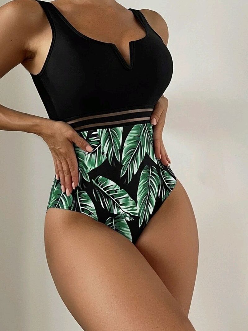 2025 New Sexy One-piece Printed Bikini V-neck Women's Swimsuit_voghion.com