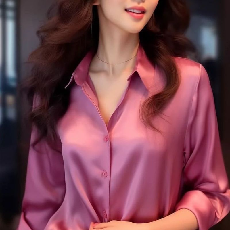 Abbigliamento da donna Primavera Colore champagne Temperamento Versatile Camicia professionale Drappeggio Manica lunga Top_voghion.com