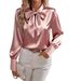 Elegante Satinbluse mit Fliegedetail – Langärmliges Damenhemd für Herbst & Winter, Büro & Freizeit (Schwarz, Khaki, Pink, Weiß)_voghion.com