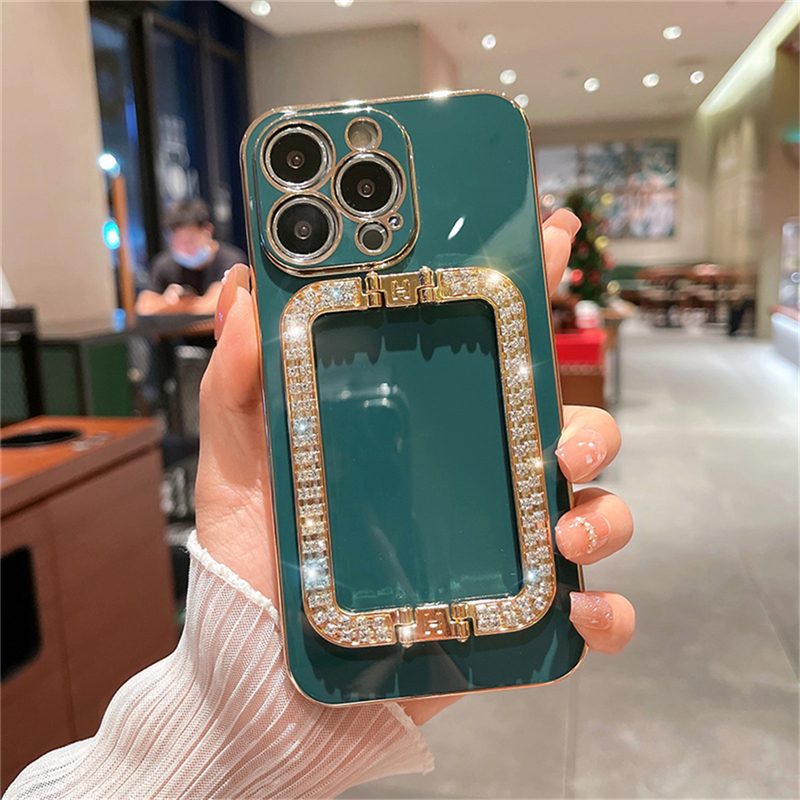 Luxury Rhinestone Metal Holder Wrist Bracket Plating Case For iPhone 11 12 13 Pro Max Mini XS XR X 8 7 Plus SE 2 SIlicon_voghion.com
