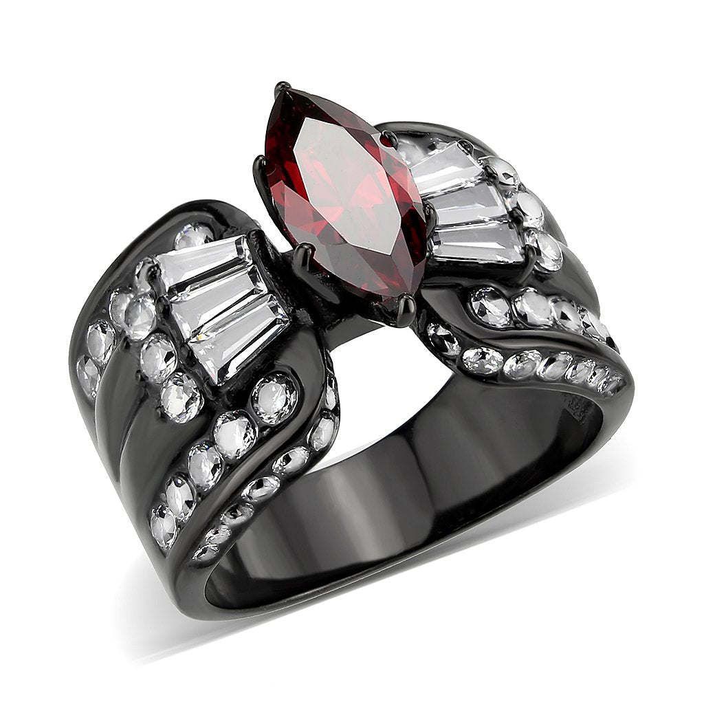 TK3776 - IP Black (Ion Plating) Stainless Steel Ring with AAA Grade CZ in Garnet_voghion.com