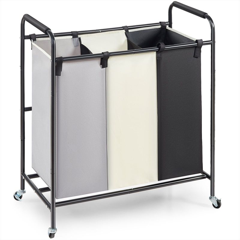 VEVOR 3-Section Laundry Basket, Heavy Duty Laundry Hamper Storage Organizer, Laundry Sorter Cart With Heavy Duty Lockable Wheels For Dirty Clothes In Laundry Room Bedroom_voghion.com