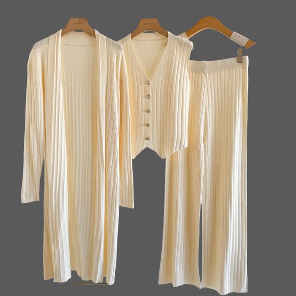 Korean-Style Knit Cardigan Set – Women's Loose-Fit Vest & Long Sleeve Top (One Size, 5 Colors)_voghion.com