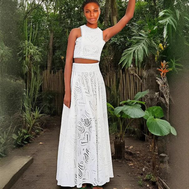 Women's Clothing Casual Fashion Sleeveless Pocket Long Skirt Dress Two Piece Suit_voghion.com