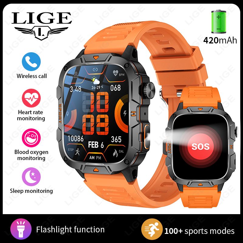 2025 New 1.96" HD Screen Smart W With LED UV Flashlight 420mAh Large Battery Men’s Wes Health Monitor Men_voghion.com