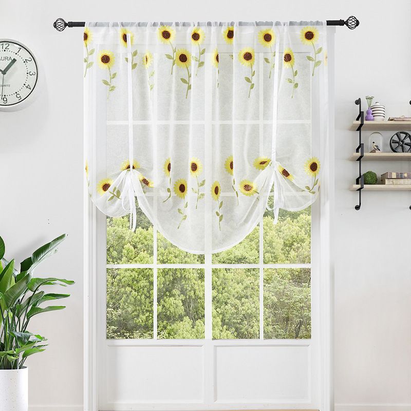 Sunflower Lace Sheer Curtain – Bright Yellow Boho Door Panel For Living Room & Bedroom (150x150cm/150x180cm, Polyester, No-Sew Hooks)​_voghion.com