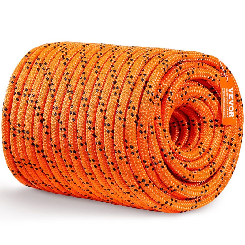 VEVOR Double Braided Polyester Rope, 3/4 In X 220 Ft, 24 Strands, 20000 LBS Breaking Strength Outdoor Rope, Arborist Rigging Rope For Rock Hiking Camping Swing Rappelling Rescue, Orange/Black_voghion.com