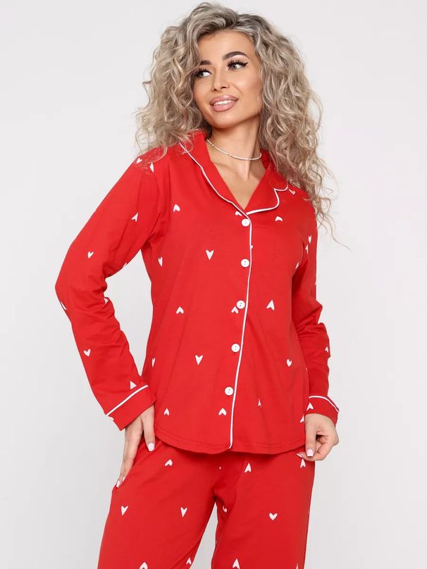 Sonbahar ve Kış Basit ve Rahat Pijama Kadın Noel Uzun Kollu Gömlek ve Pantolon İki Parçalı Set_voghion.com