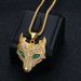 Collana con ciondolo a forma di testa di lupo, in acciaio al titanio placcato oro, con strass, stile nordico, vichingo e celtico._voghion.com