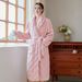 Unisex Long Flannel Robe Set With Jacquard Pattern - Cozy Fleece Bathrobe For Winter & Autumn, Home Loungewear With Open Front Design_voghion.com