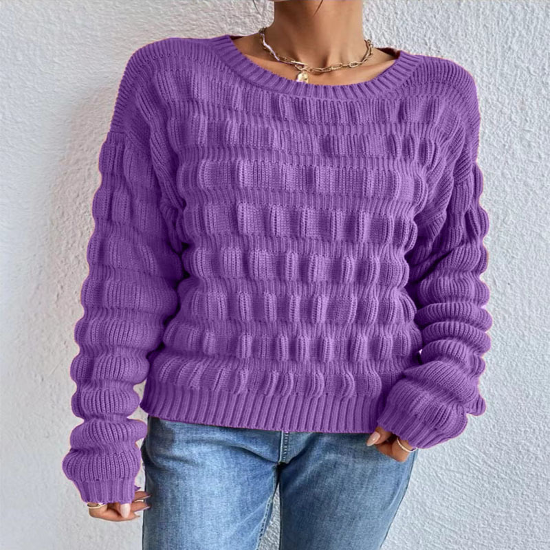 Women's Clothing knitted sweaters three dimensional convex and concave checkered sweaters _voghion.com