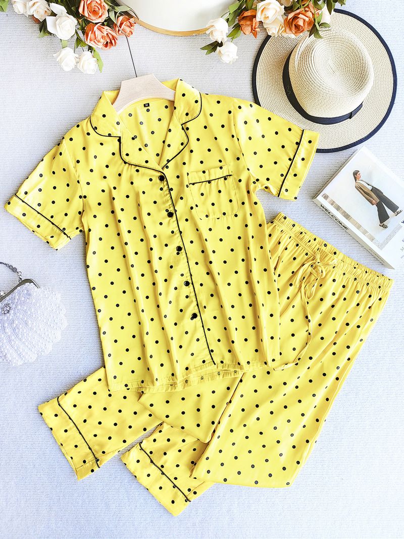 Dameskleding Zijdezachte, koele slaapset – Top met korte mouwen en lange broek – Ademend en stijlvol voor thuis en uit – Zomerloungewear voor dames_voghion.com