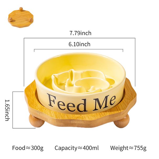 Doppelter Keramik-Futternapf mit integriertem Ständer für langsames Fressen, Anti-Aging-Schutz für Hunde, Haustierbedarf_voghion.com