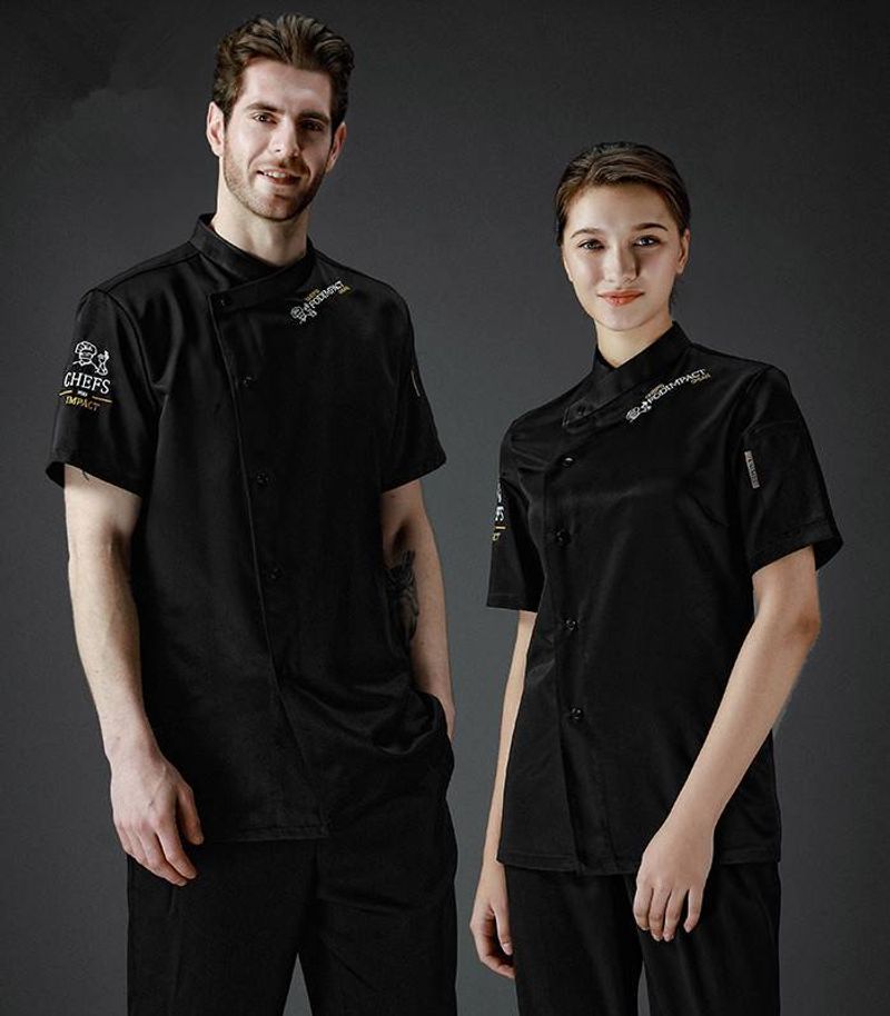 Men's Clothing Short Sleeved Chef Uniform For Summer Cool And Breathable Kitchen Work Uniform Round Collar Spot_voghion.com