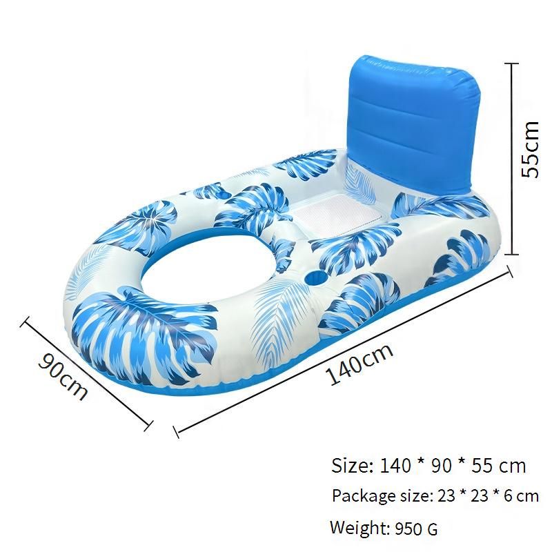 Double-Hole Leaf Print Inflatable Pool Lounge Chair With Mesh Back - Breathable & Comfortable Floating Bed (Heavy-Duty PVC Quick-Dry Fabric)​​_voghion.com
