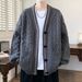 Cardigan vintage en maille torsadée pour homme - Pull style preppy classique (M-4XL, mélange coton-laine, coupe décontractée, blanc/gris/noir)_voghion.com