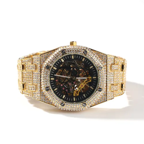 HypeMech Herren-Skelettuhr – Lünette mit Diamanten und durchsichtigem Gehäuseboden_voghion.com