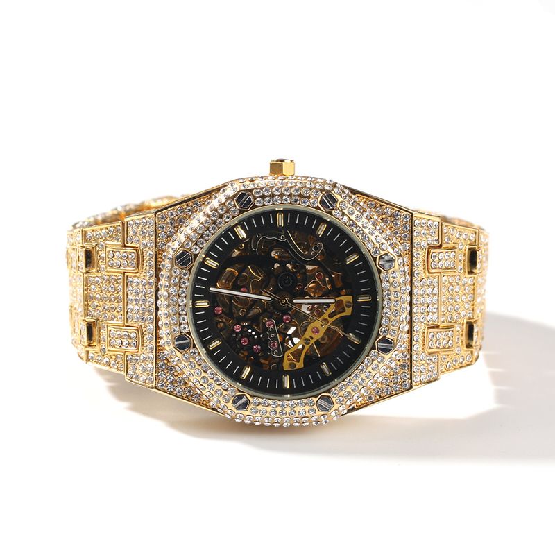 HypeMech Men's Skeleton Watch - Full Diamond Bezel With See-Through Case Back_voghion.com