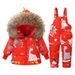 Dinosaur Print Kids Down Jacket & Snowsuit Set - Warm Winter Coat For Boys & Girls Ages 1-6, 90% White Duck Down Filling_voghion.com