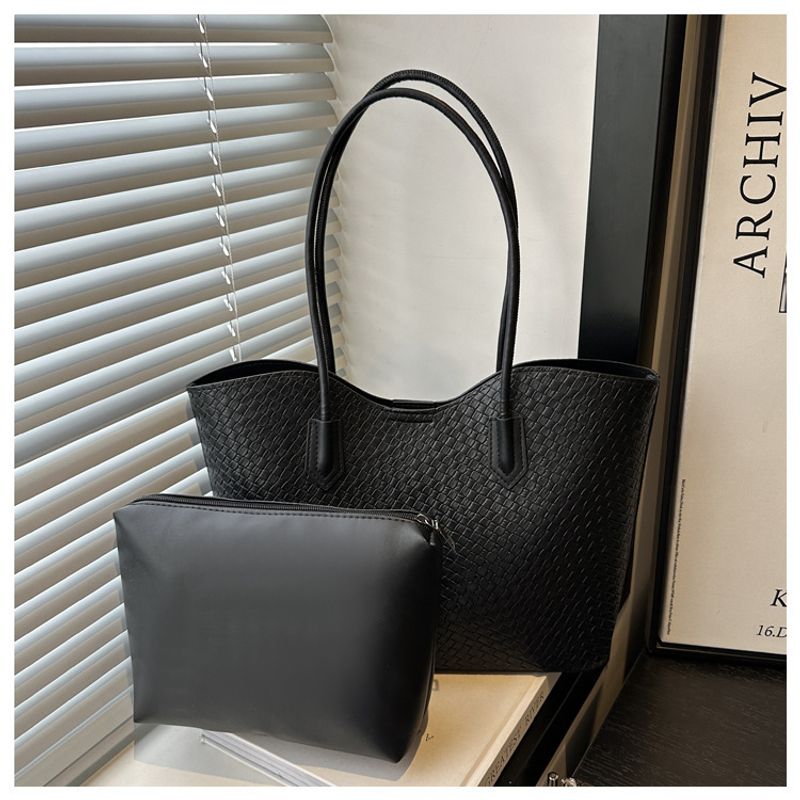 Damentaschen Lässiges Pendeln Neue zweiteilige Mutter- und Kind-Einfarbige Textur Beliebte One-Shoulder-Unterarm-Einkaufstasche Weiblich_voghion.com