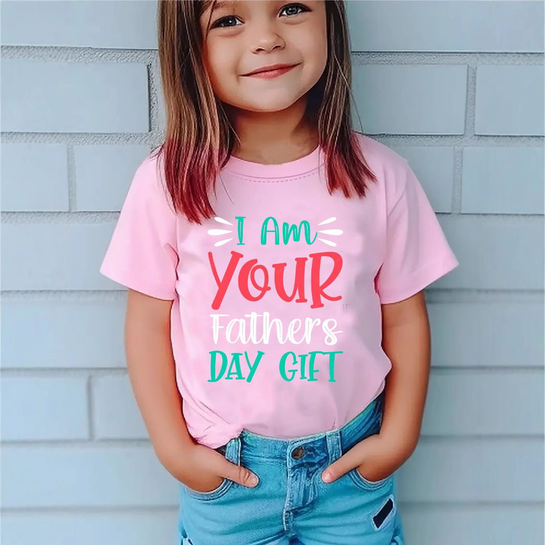 Kisgyermek lány ruházat Apák napi témájú mintás nyomtatás rövid ujjú alkalmi kerek nyakú póló_voghion.com