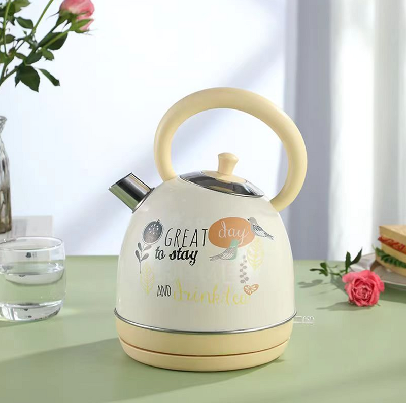 PS3018Na Hervidor eléctrico de ebullición rápida con pintura de marca de agua con flores Hervidor eléctrico Termómetro de instrumento retro Hervidor eléctrico Diseño de salida ancha de 1.8L_voghion.com