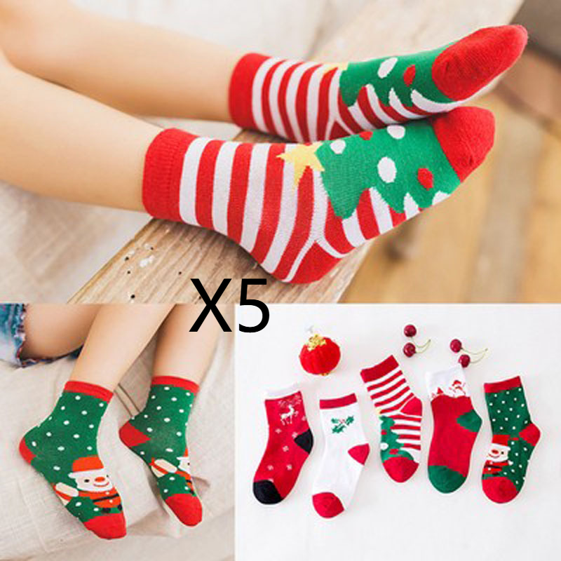 Xpairs/set Christmas sock Children's Christmas socks female Fall winter little Big boy cartoon cute festive red Christmas socks baby socks_voghion.com