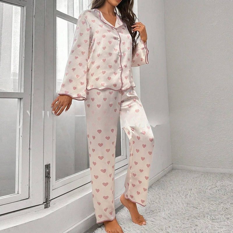 Underwear Spring And Summer Women's Love Print Long Sleeved Trousers Fashion Home Suit_voghion.com