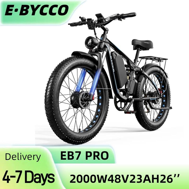 Bicicleta eléctrica E·Bycco EB7Pro para adultos, motor dual de 2000 W, batería de 48 V y 23 Ah, neumáticos anchos de 26 pulgadas, suspensión total_voghion.com