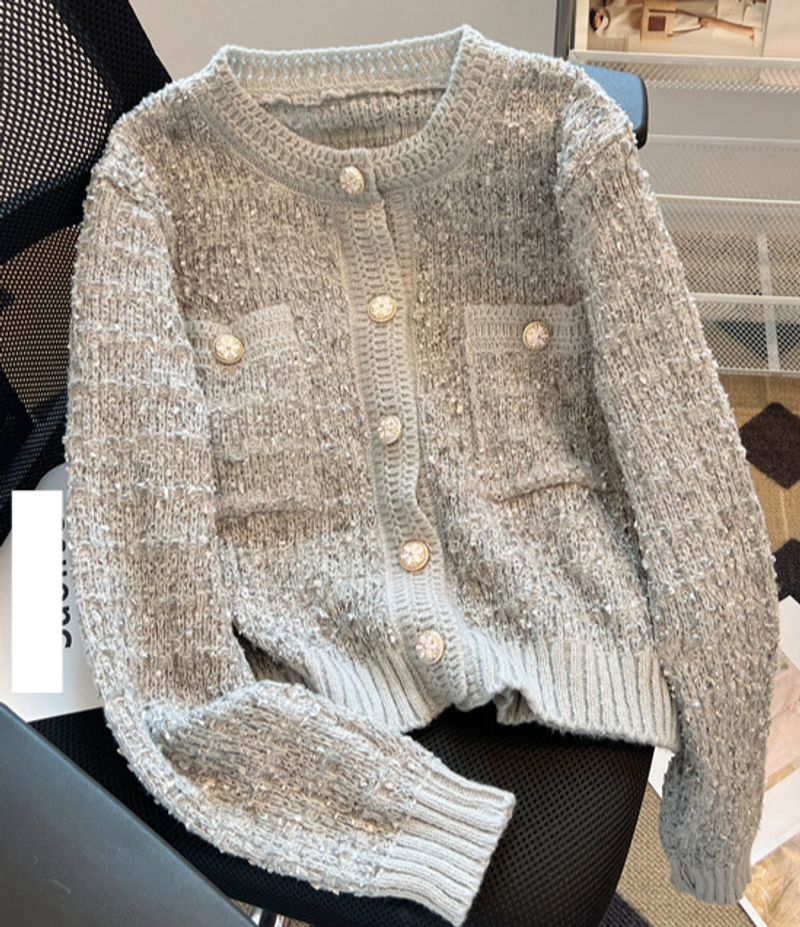 Women's Clothing Soft Round Neck Knitted Cardigan Tops For Women 2023 Autumn And Winter New Style Slim Sweater Jacket_voghion.com