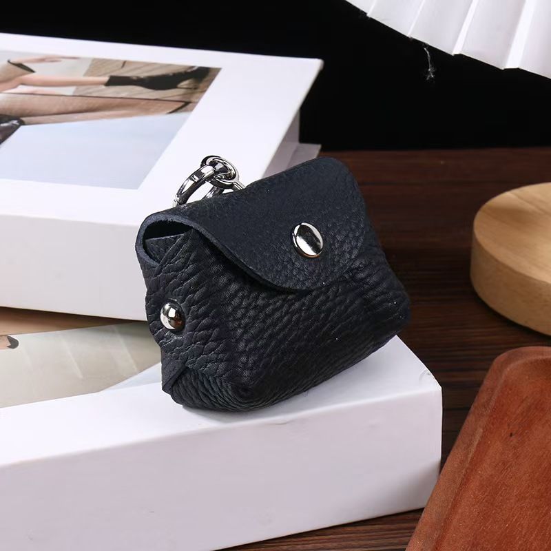 Custodia per auricolari di design alla moda, in pelle con cerniera, custodia per ricarica wireless Bluetooth, con cinturino anti-smarrimento_voghion.com