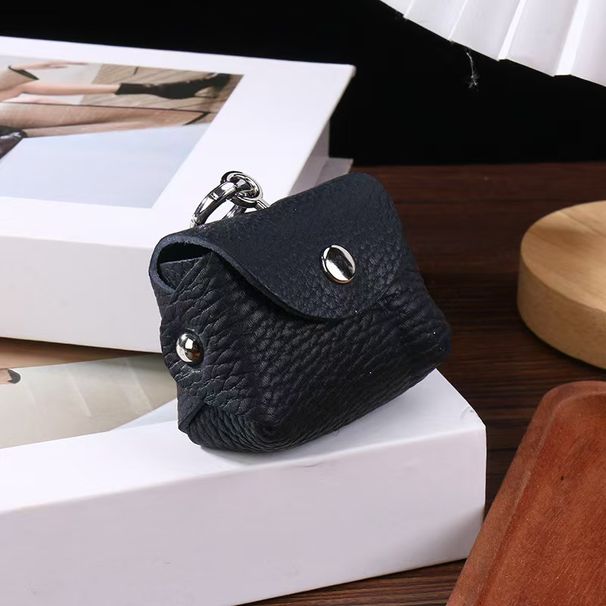 Custodia per auricolari di design alla moda, in pelle con cerniera, custodia per ricarica wireless Bluetooth, con cinturino anti-smarrimento_voghion.com