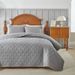 Soft Brushed Washed Cotton Quilted Bedspread Set - 3 Piece Reversible Modern Minimalist Design For 5ft Bed, Light Gray & Multi Check Patterns_voghion.com