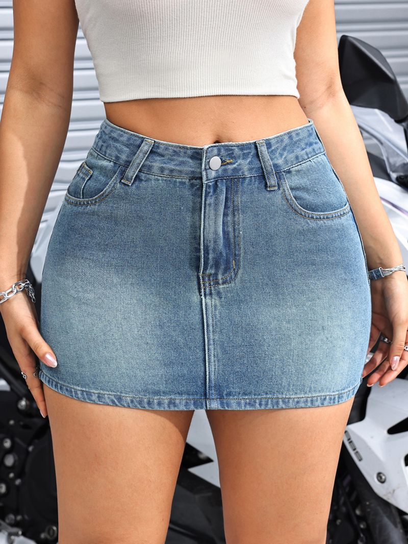 Women's Clothing Style Ladies Retro Distressed Versatile Street Denim Skirt Jeans_voghion.com