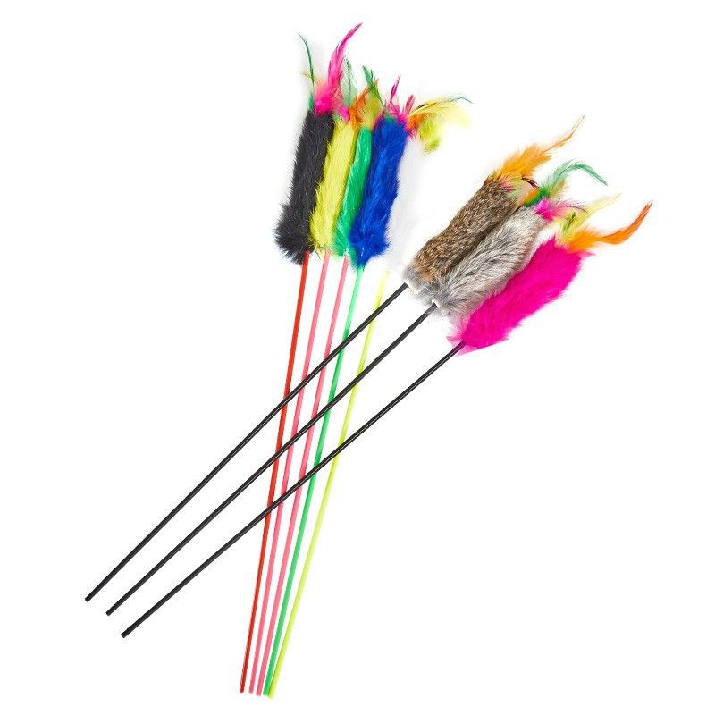 2016 Nuovo giocattolo elastico in plastica lunga asta colorata pelliccia di coniglio gatto bacchetta teaser 04 55cm_voghion.com