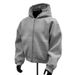 Grey Hooded Zipper Sweatshirt Men's Spring And Autumn Trendy Brand Loose Cardigan Top Jacket_voghion.com