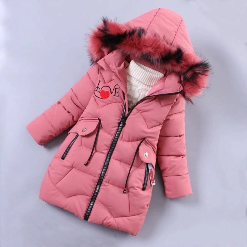 Children's Children's Mid Length Thickened Letter Colored Fur Collar Warm Cotton Coat_voghion.com