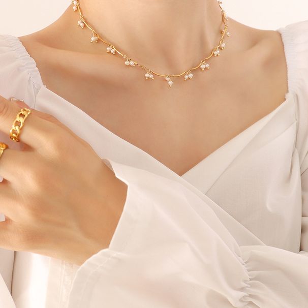 Collana con ciondolo in perle d'acqua dolce in stile francese - Delicato piccolo girocollo di perle, accessorio versatile alla moda per donna_voghion.com